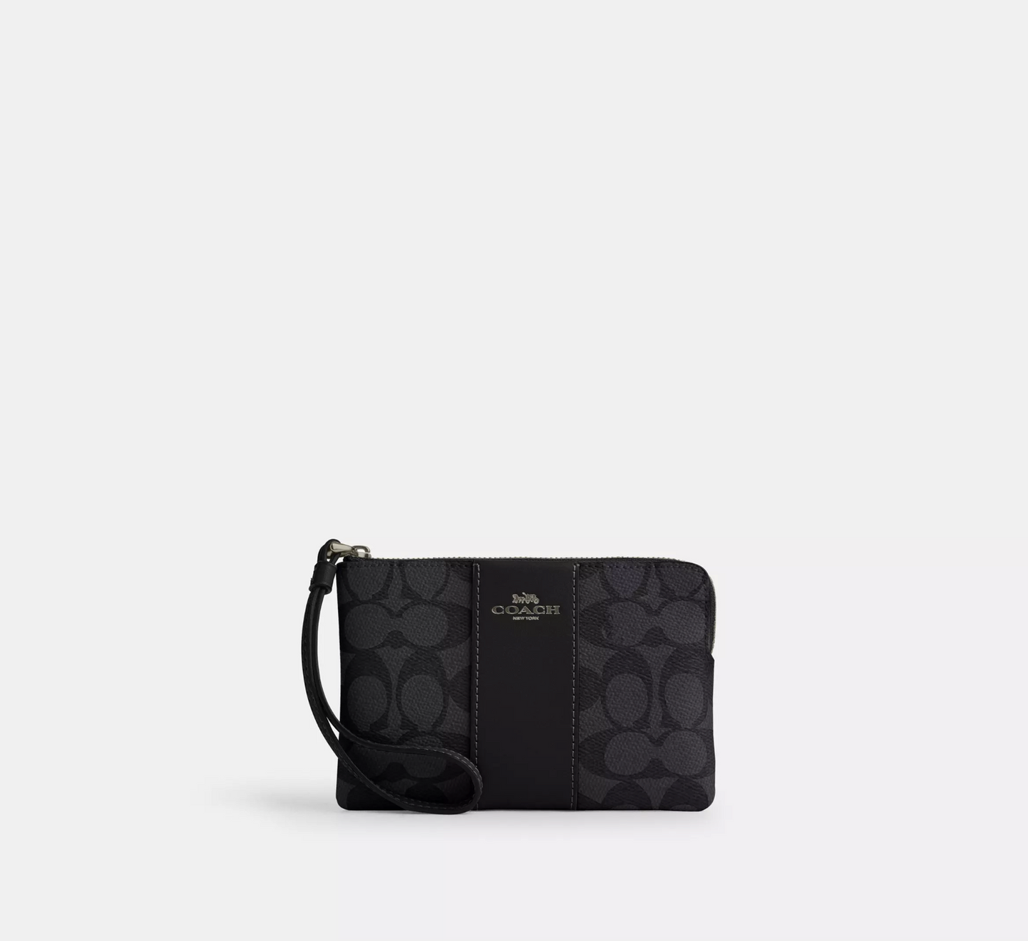 Coach Corner Zip Wristlet In Signature Canvas With Stripe