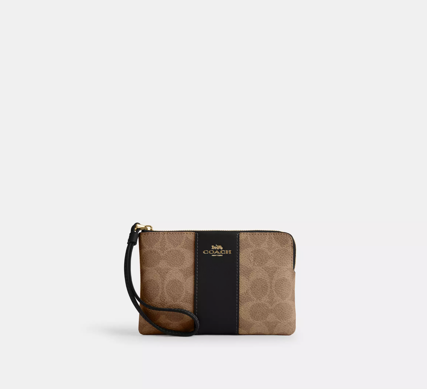 Coach Corner Zip Wristlet In Signature Canvas With Stripe