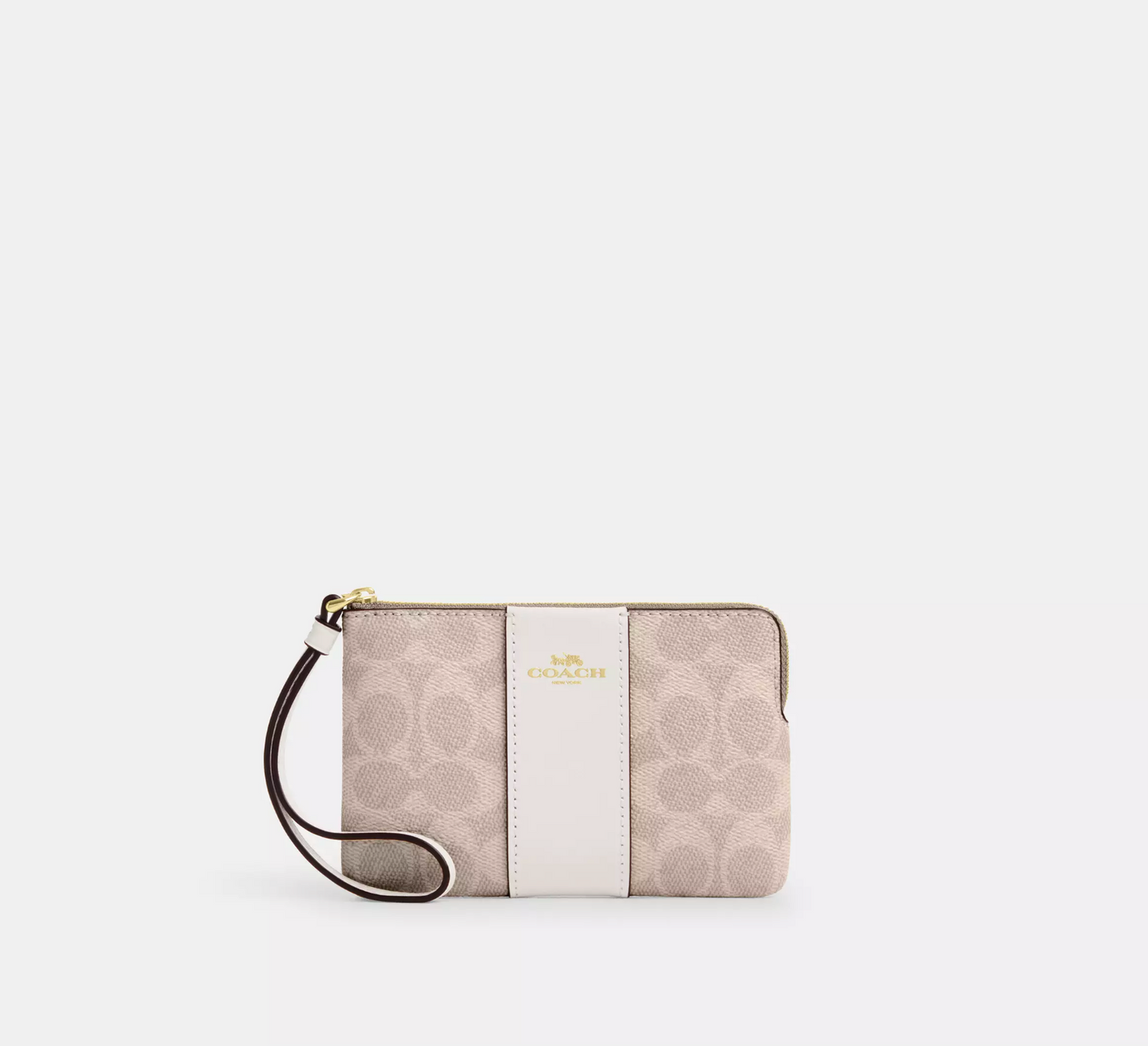 Coach Corner Zip Wristlet In Signature Canvas With Stripe