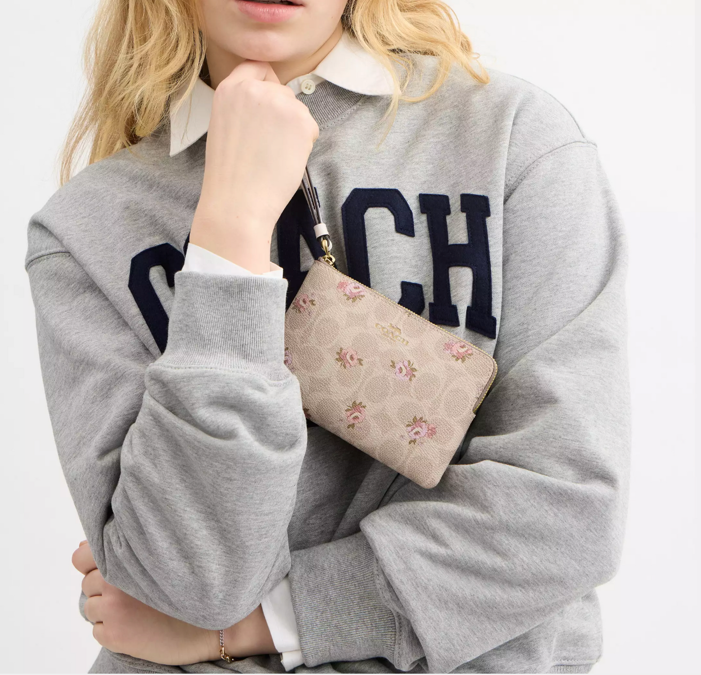Coach Corner Zip Wristlet In Signature Canvas With Floral Print