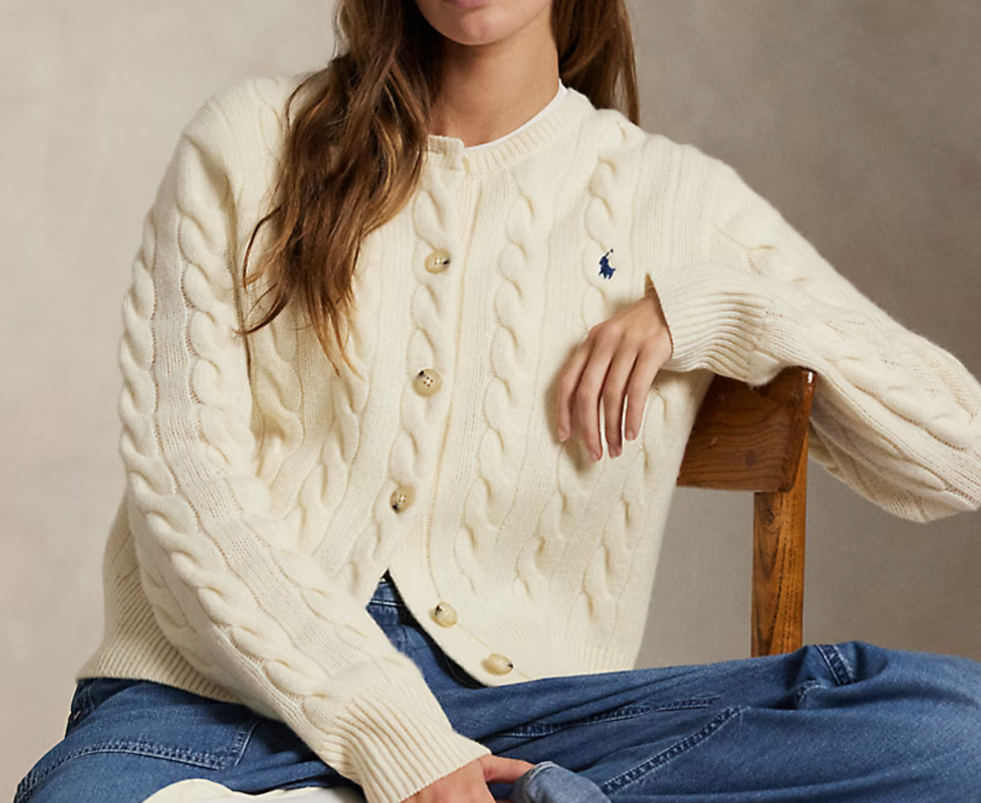 Polo Ralph Lauren Cable-Knit Wool-Cashmere Cardigan - Authentic Cream