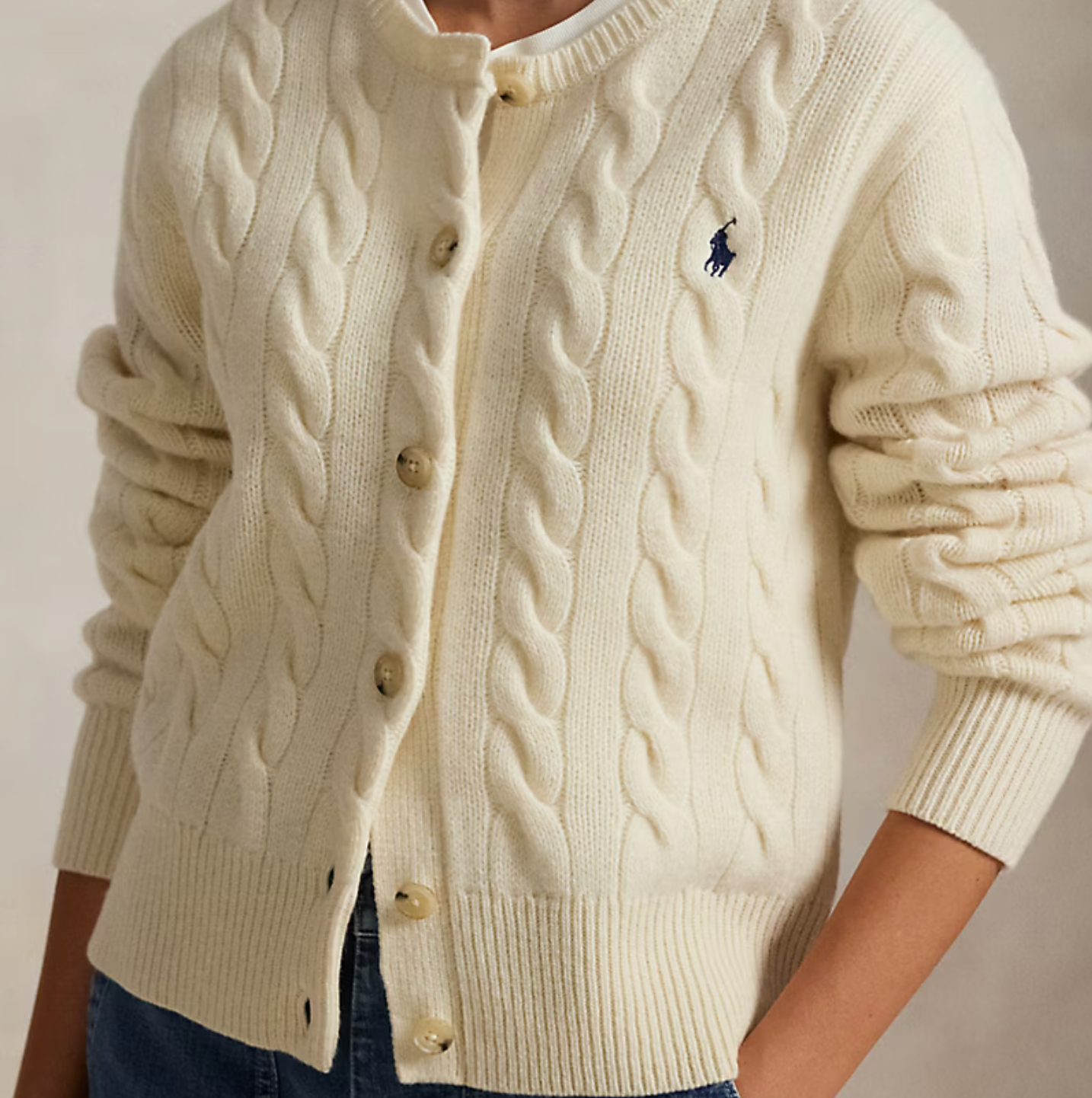 Polo Ralph Lauren Cable-Knit Wool-Cashmere Cardigan - Authentic Cream