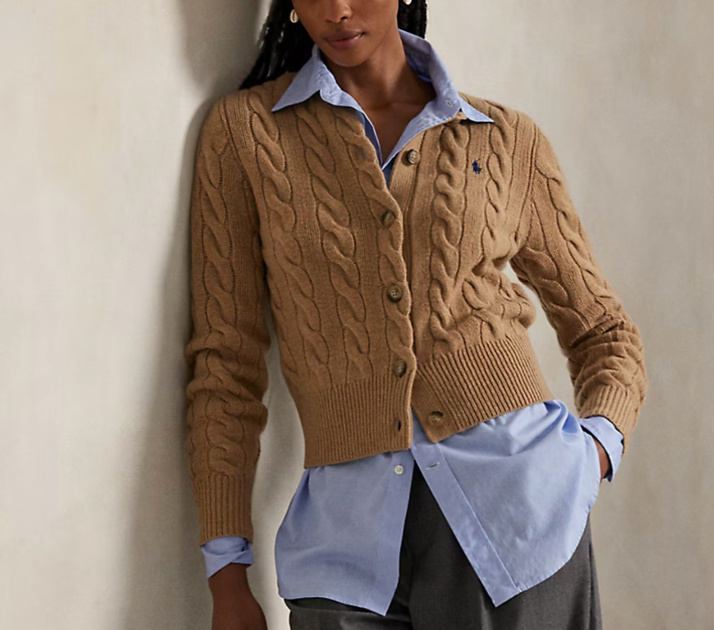 Polo Ralph Lauren Cable-Knit Wool-Cashmere Cardigan -  Collection Camel Melange