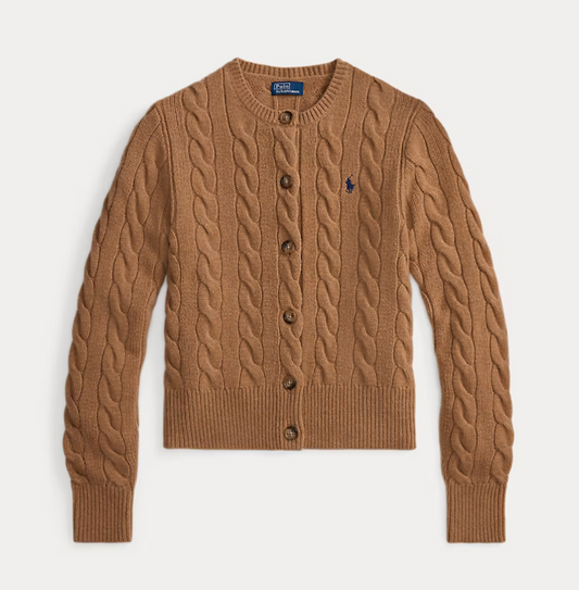 Polo Ralph Lauren Cable-Knit Wool-Cashmere Cardigan -  Collection Camel Melange