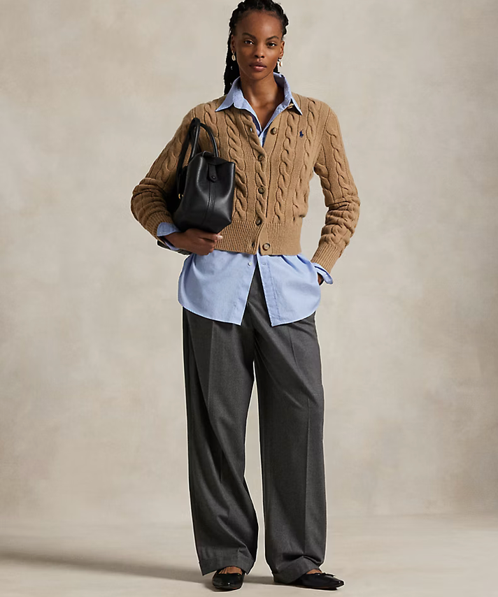 Polo Ralph Lauren Cable-Knit Wool-Cashmere Cardigan -  Collection Camel Melange