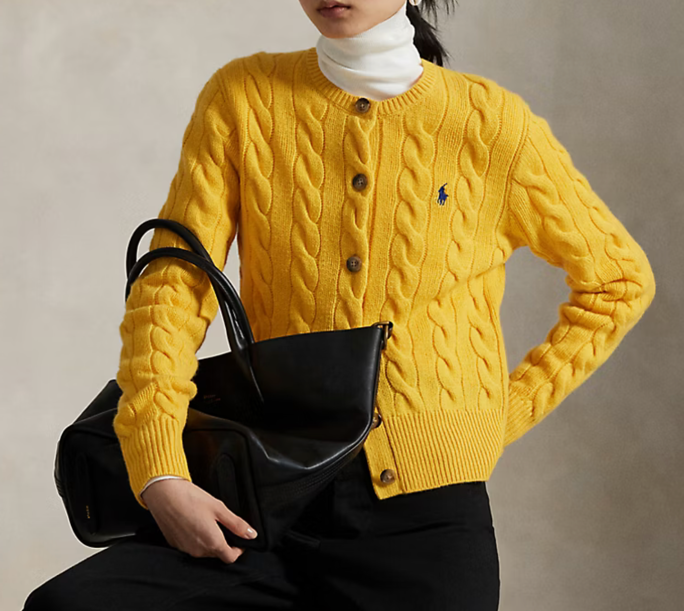 Polo Ralph Lauren Cable-Knit Wool-Cashmere Cardigan - Mustard Yellow