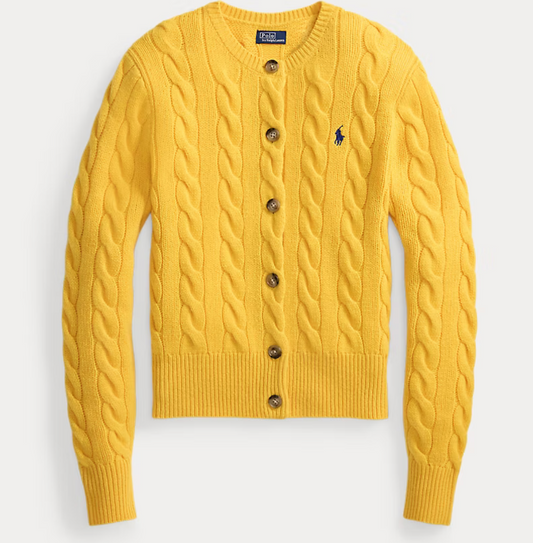 Polo Ralph Lauren Cable-Knit Wool-Cashmere Cardigan - Mustard Yellow