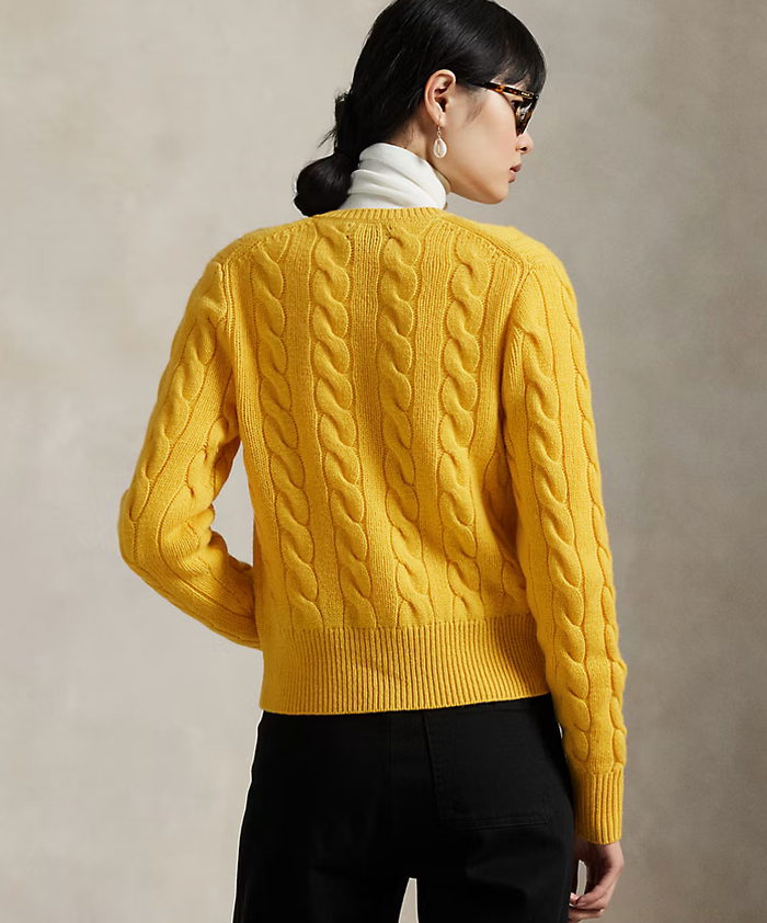 Polo Ralph Lauren Cable-Knit Wool-Cashmere Cardigan - Mustard Yellow
