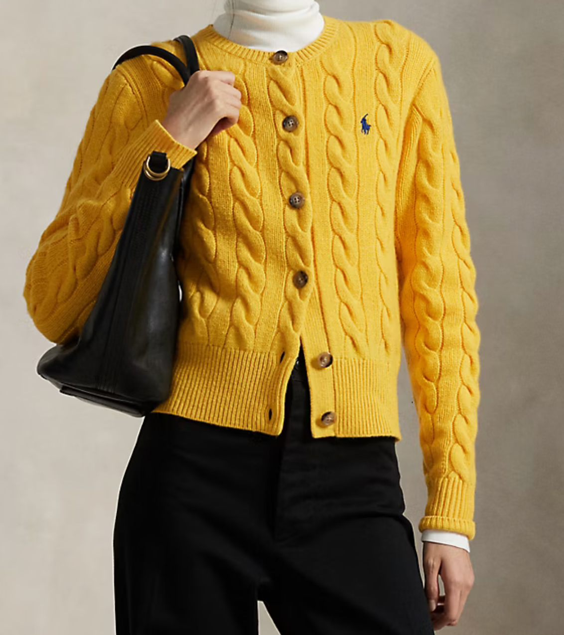 Polo Ralph Lauren Cable-Knit Wool-Cashmere Cardigan - Mustard Yellow