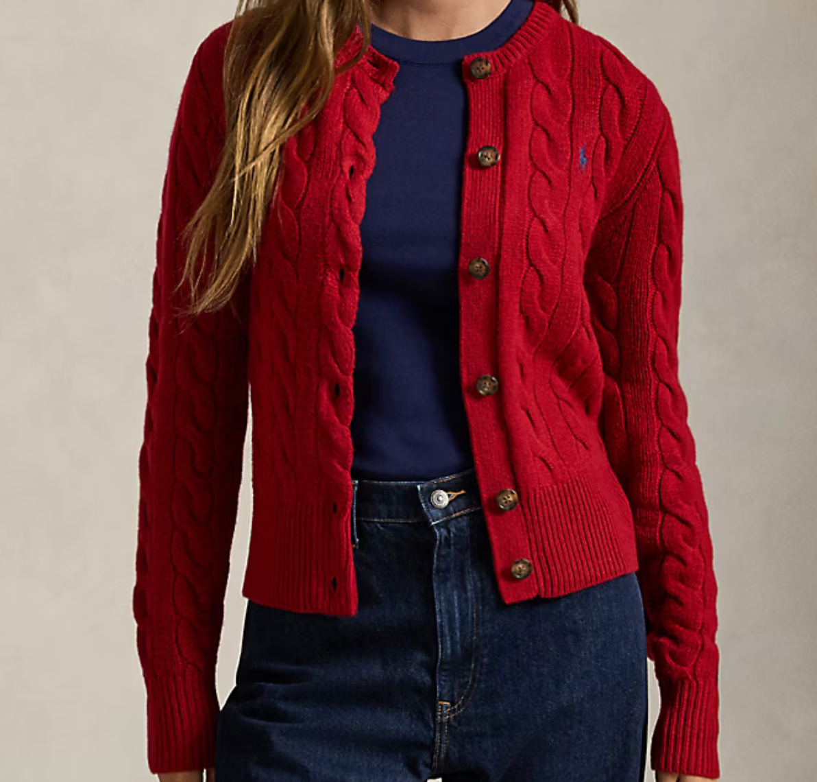 Polo Ralph Lauren Cable-Knit Wool-Cashmere Cardigan - Fireside Red