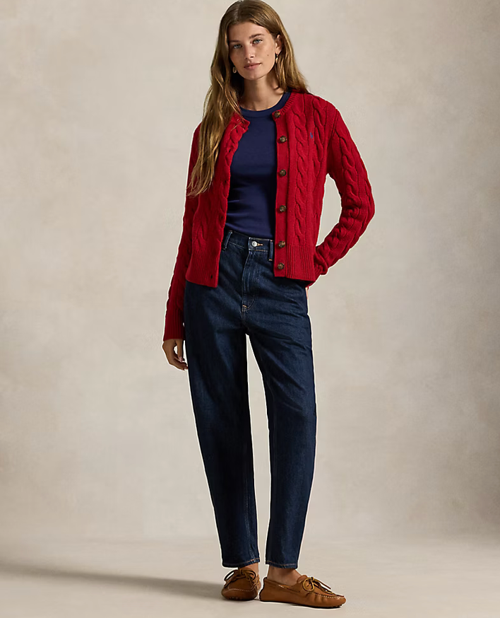 Polo Ralph Lauren Cable-Knit Wool-Cashmere Cardigan - Fireside Red