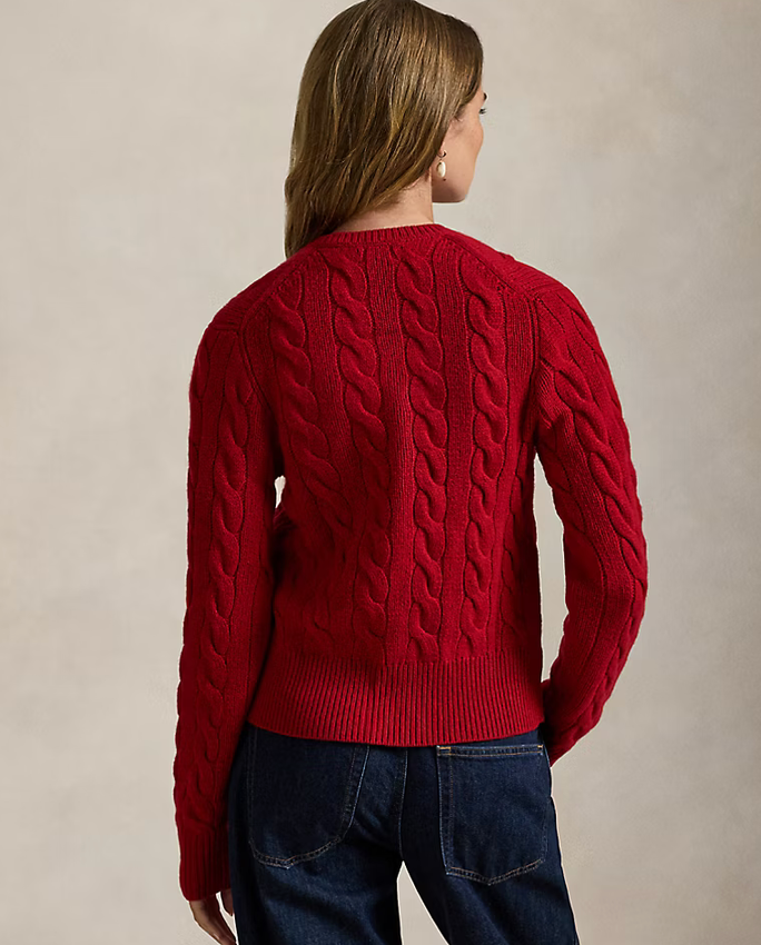Polo Ralph Lauren Cable-Knit Wool-Cashmere Cardigan - Fireside Red