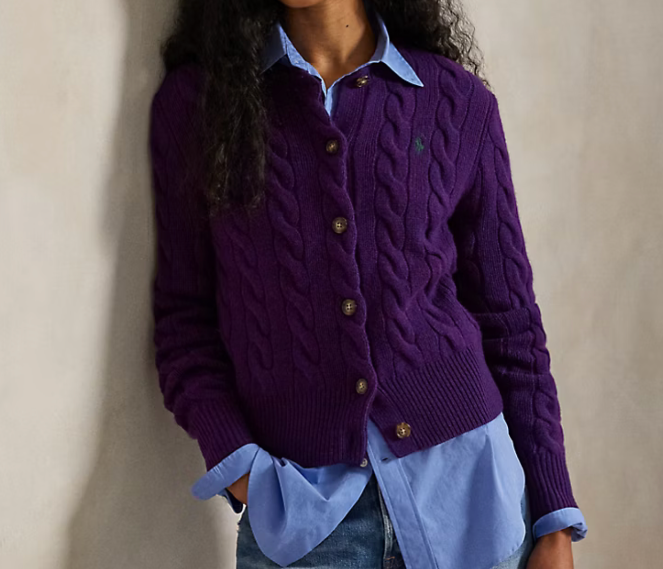 Polo Ralph Lauren Cable-Knit Wool-Cashmere Cardigan - Royal Aubergine Purple