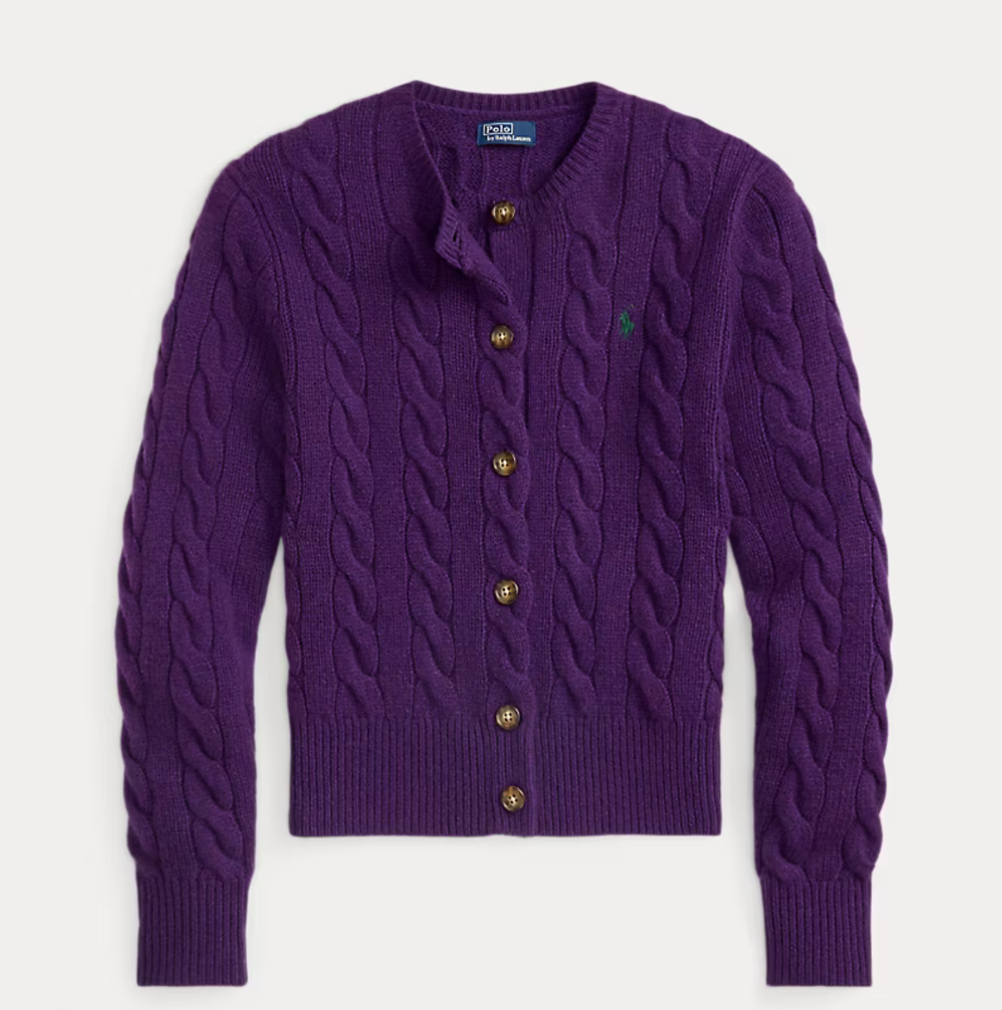 Polo Ralph Lauren Cable-Knit Wool-Cashmere Cardigan - Royal Aubergine Purple