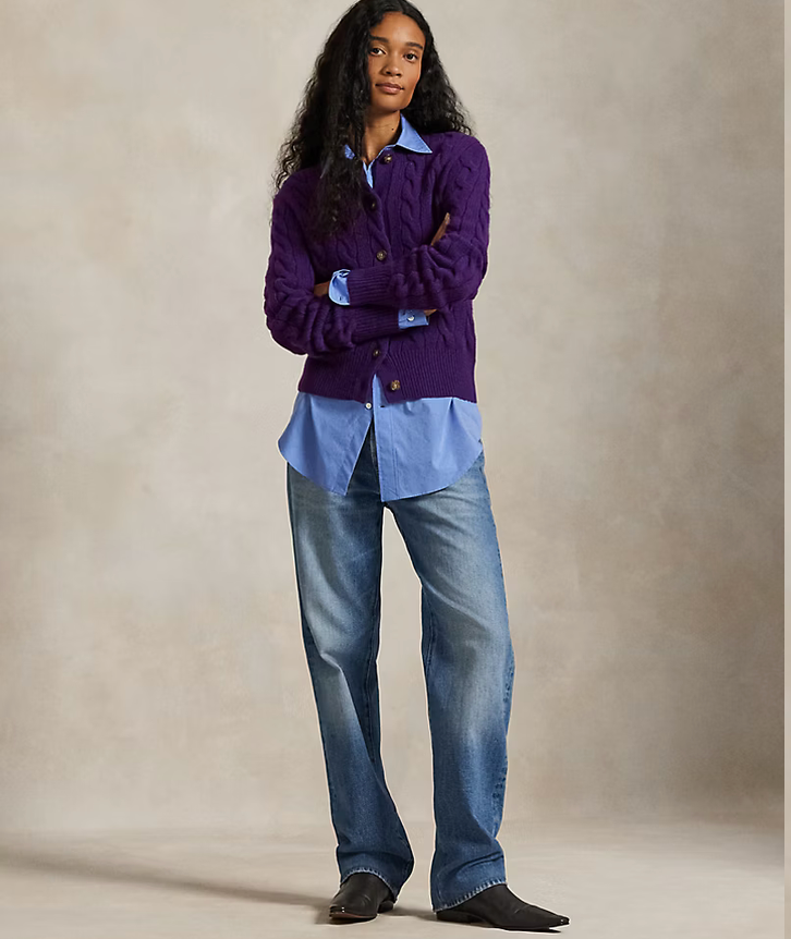 Polo Ralph Lauren Cable-Knit Wool-Cashmere Cardigan - Royal Aubergine Purple