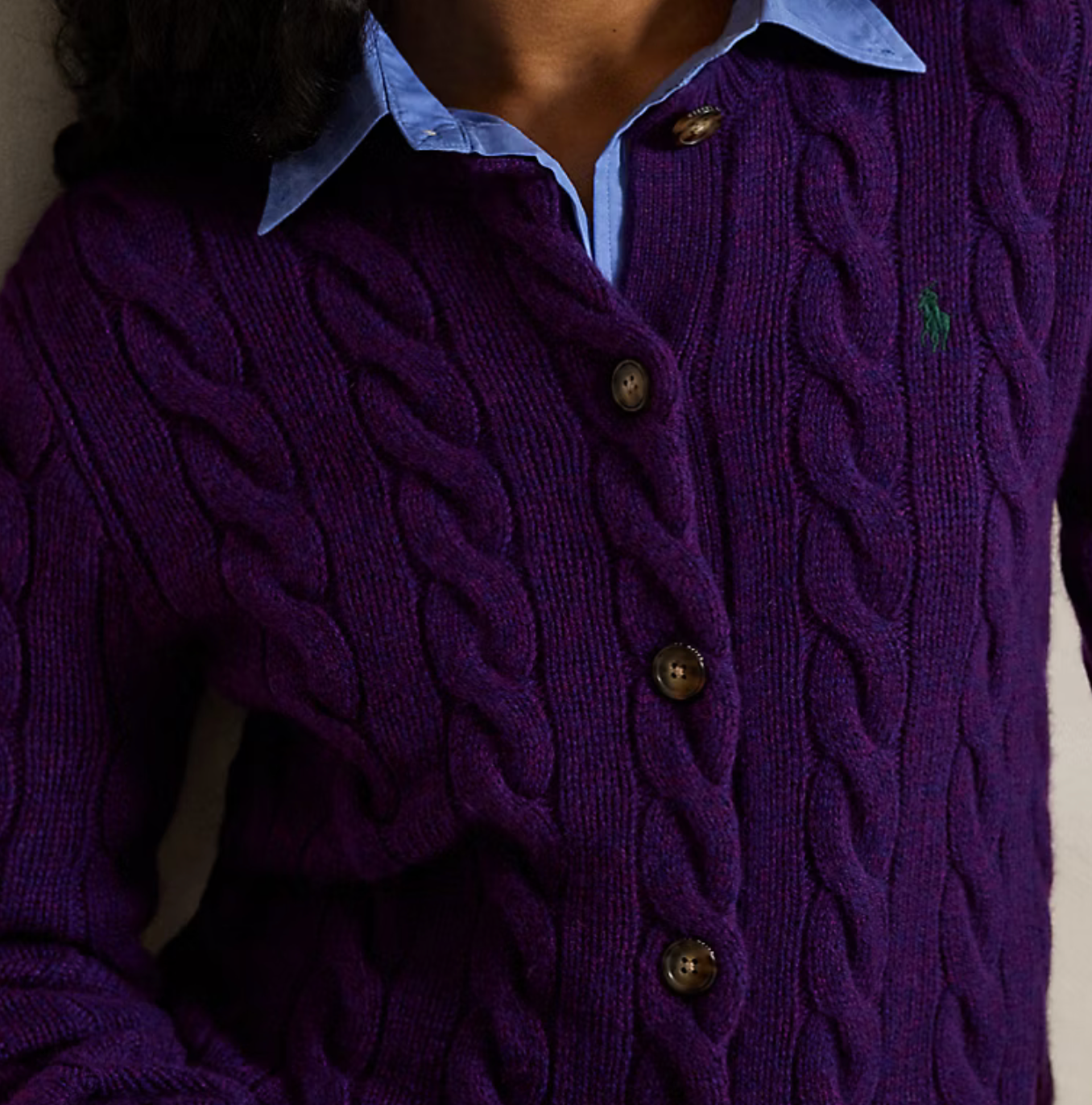Polo Ralph Lauren Cable-Knit Wool-Cashmere Cardigan - Royal Aubergine Purple
