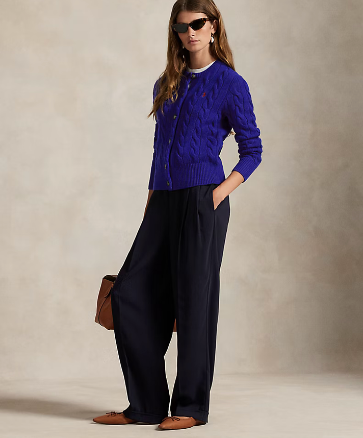Polo Ralph Lauren Cable-Knit Wool-Cashmere Cardigan - Active Royal