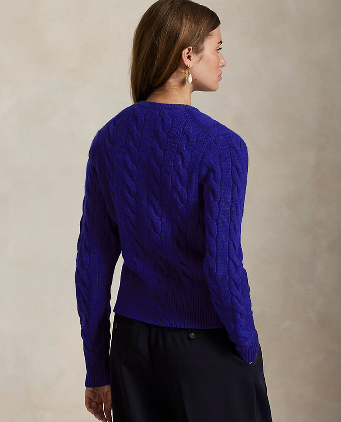 Polo Ralph Lauren Cable-Knit Wool-Cashmere Cardigan - Active Royal