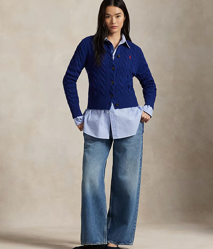 Polo Ralph Lauren Cable-Knit Wool-Cashmere Cardigan - Winter Night Navy