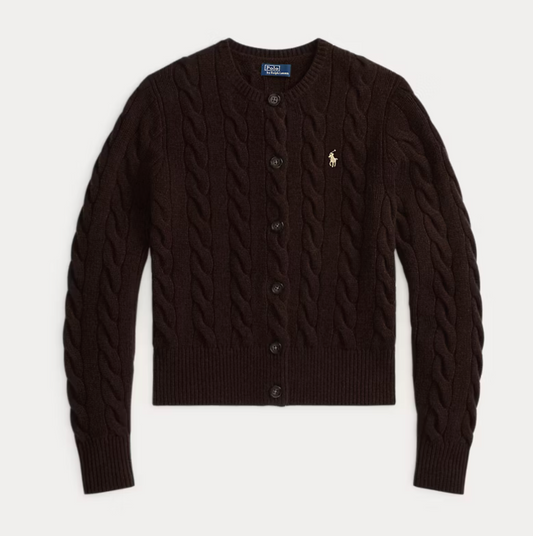 Polo Ralph Lauren Cable-Knit Wool-Cashmere Cardigan -Walnut Brown Melange