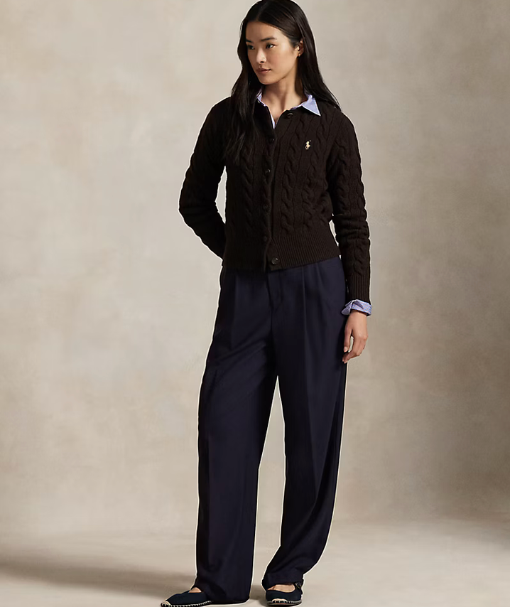 Polo Ralph Lauren Cable-Knit Wool-Cashmere Cardigan -Walnut Brown Melange