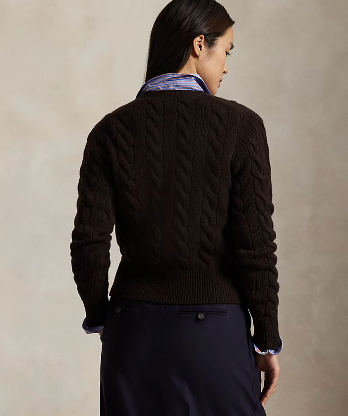 Polo Ralph Lauren Cable-Knit Wool-Cashmere Cardigan -Walnut Brown Melange