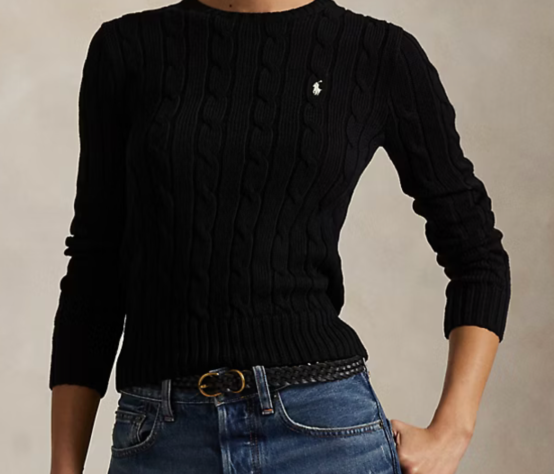 Polo Ralph Lauren Cable-Knit Cotton Crewneck Sweater - Polo Black White PP