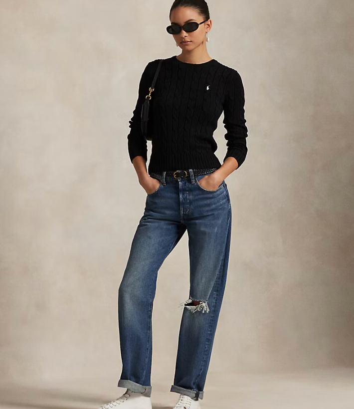 Polo Ralph Lauren Cable-Knit Cotton Crewneck Sweater - Polo Black White PP