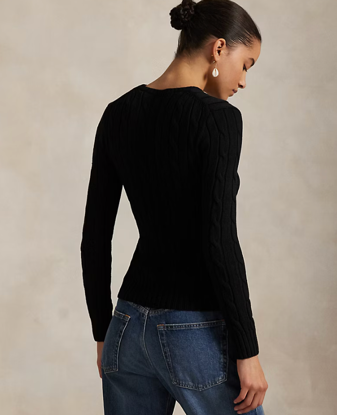 Polo Ralph Lauren Cable-Knit Cotton Crewneck Sweater - Polo Black White PP