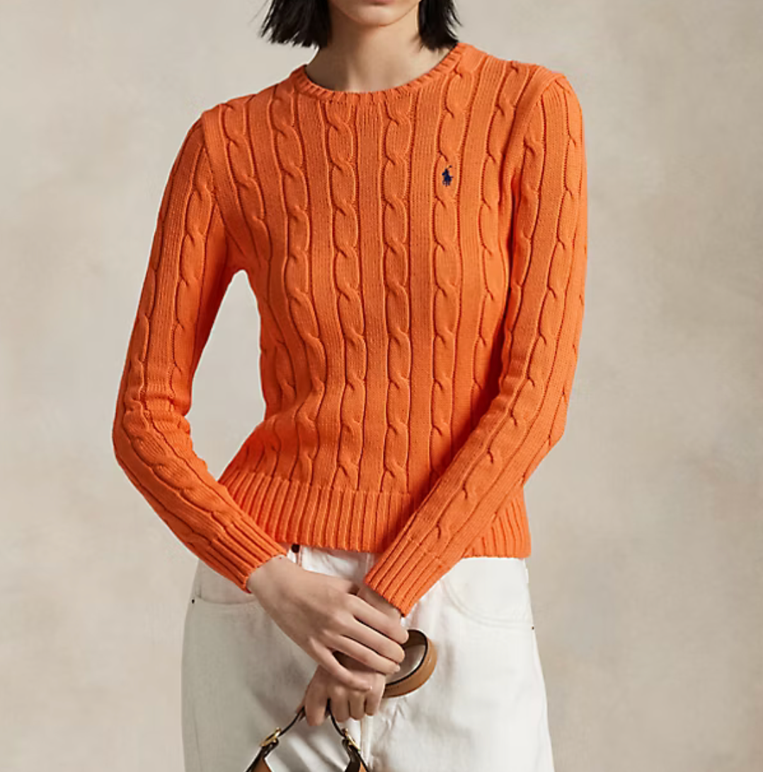 Polo Ralph Lauren Cable-Knit Cotton Crewneck Sweater -  Sun Orange