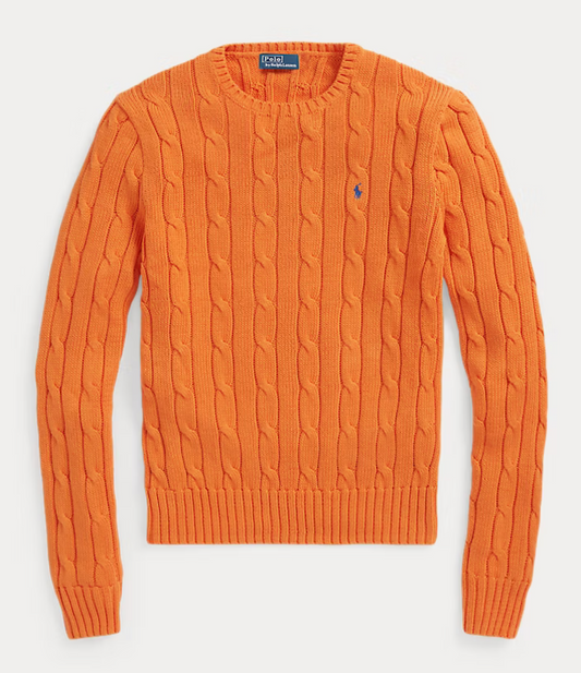 Polo Ralph Lauren Cable-Knit Cotton Crewneck Sweater -  Sun Orange