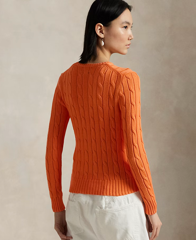Polo Ralph Lauren Cable-Knit Cotton Crewneck Sweater -  Sun Orange