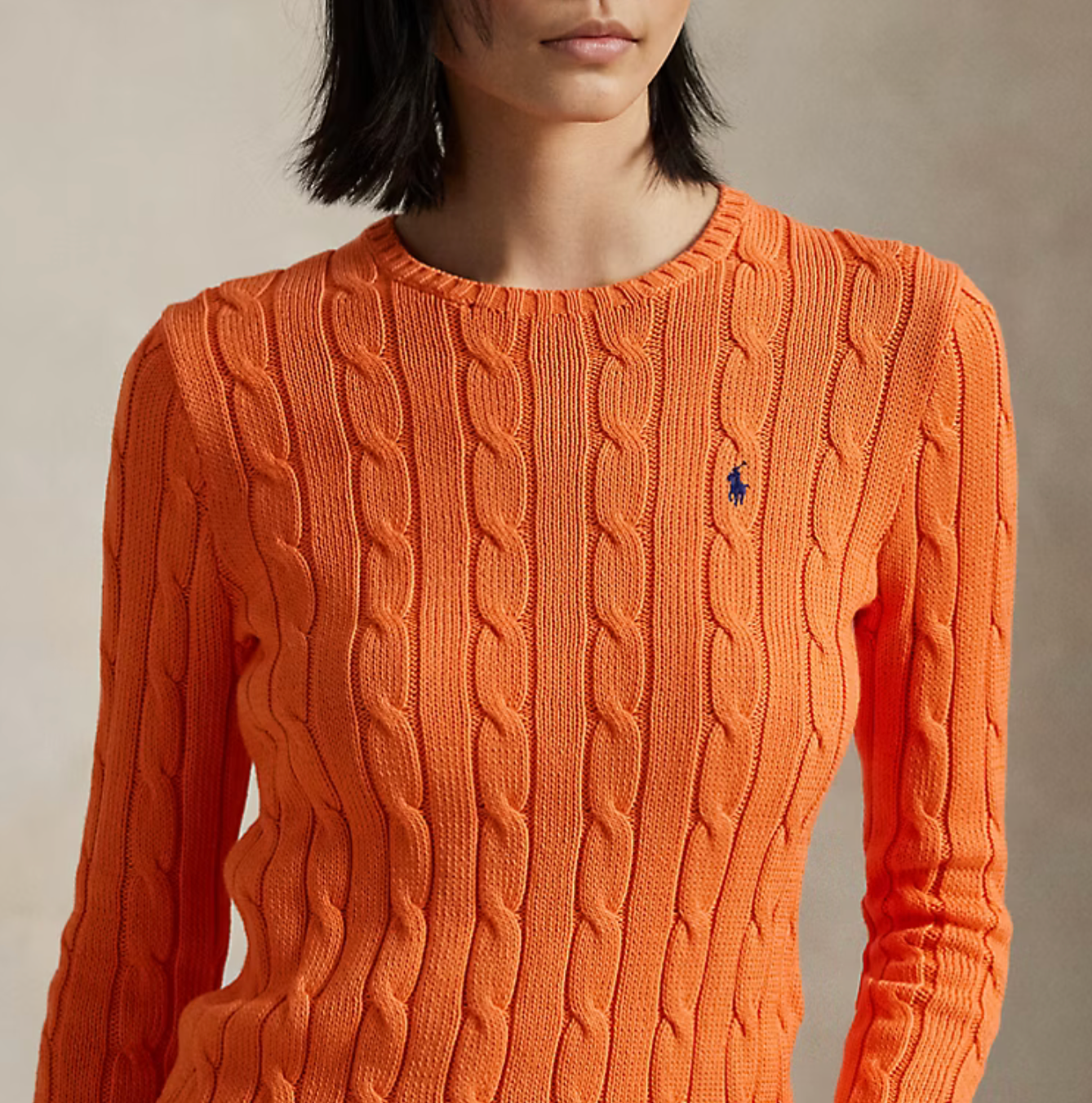 Polo Ralph Lauren Cable-Knit Cotton Crewneck Sweater -  Sun Orange