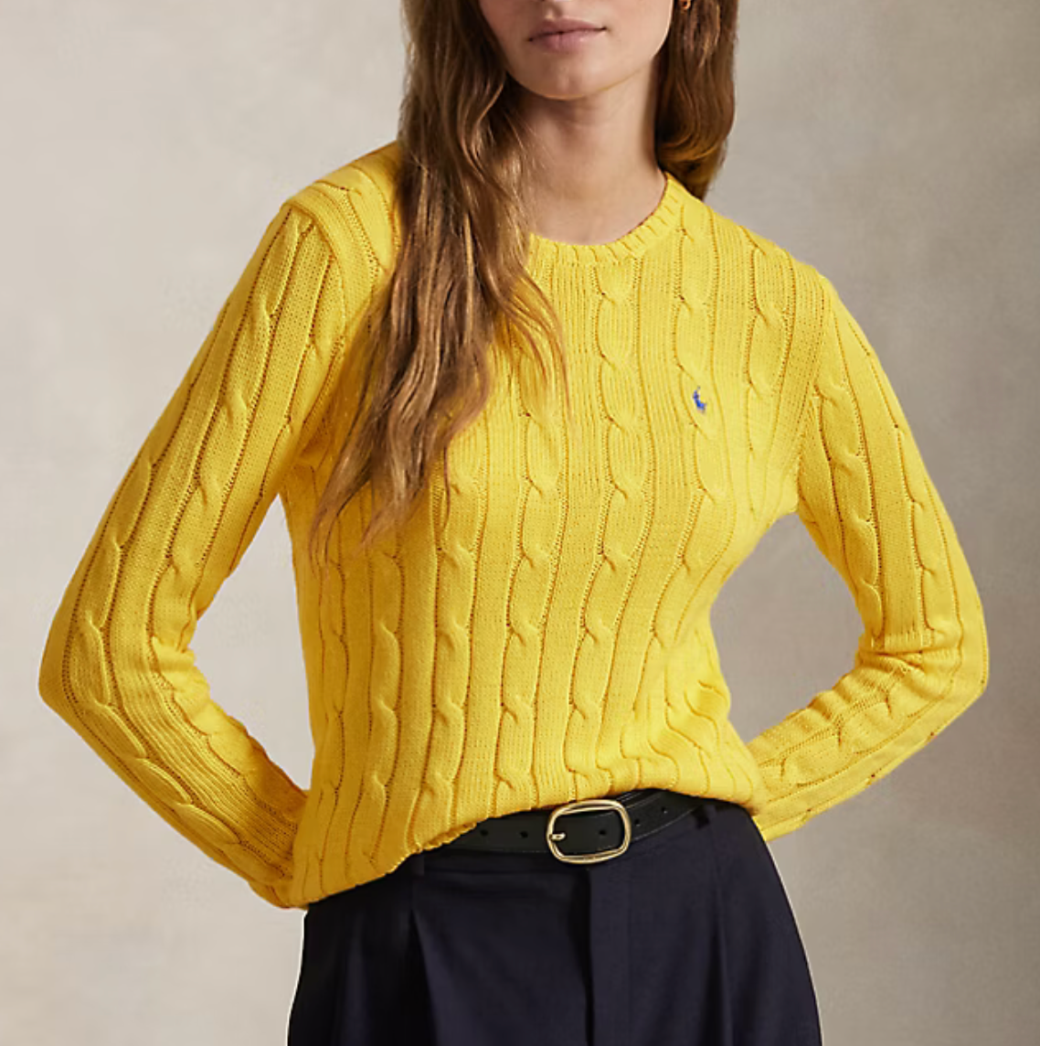 Polo Ralph Lauren Cable-Knit Cotton Crewneck Sweater - Trainer Yellow