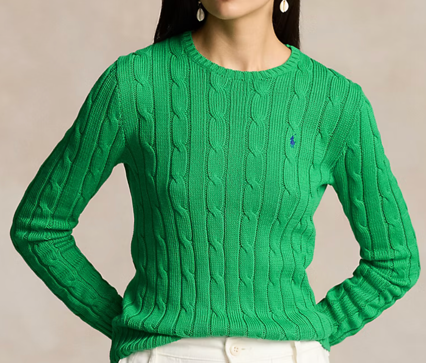 Polo Ralph Lauren Cable-Knit Cotton Crewneck Sweater - Preppy Green