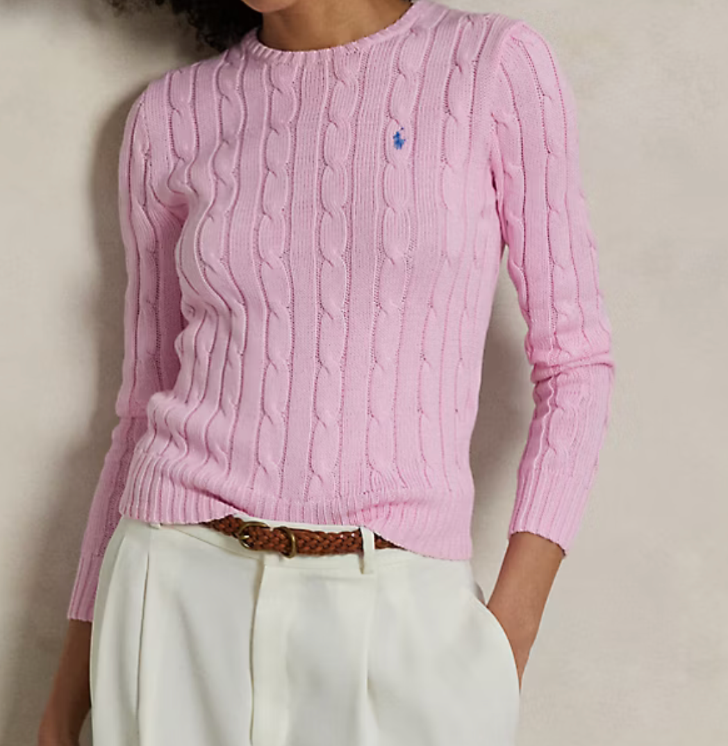 Polo Ralph Lauren Cable-Knit Cotton Crewneck Sweater - Carmel Pink