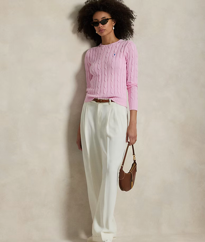 Polo Ralph Lauren Cable-Knit Cotton Crewneck Sweater - Carmel Pink