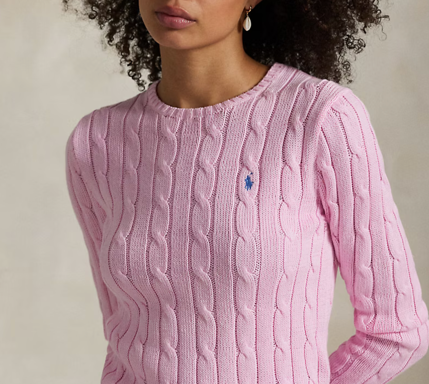 Polo Ralph Lauren Cable-Knit Cotton Crewneck Sweater - Carmel Pink