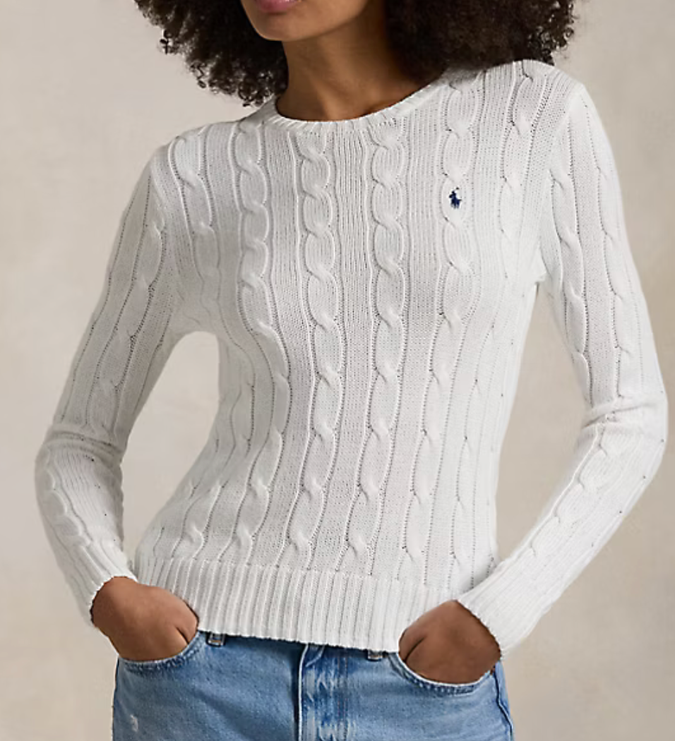 Polo Ralph Lauren Cable-Knit Cotton Crewneck Sweater - White