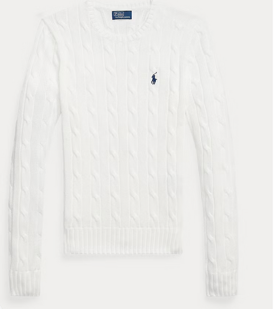 Polo Ralph Lauren Cable-Knit Cotton Crewneck Sweater - White