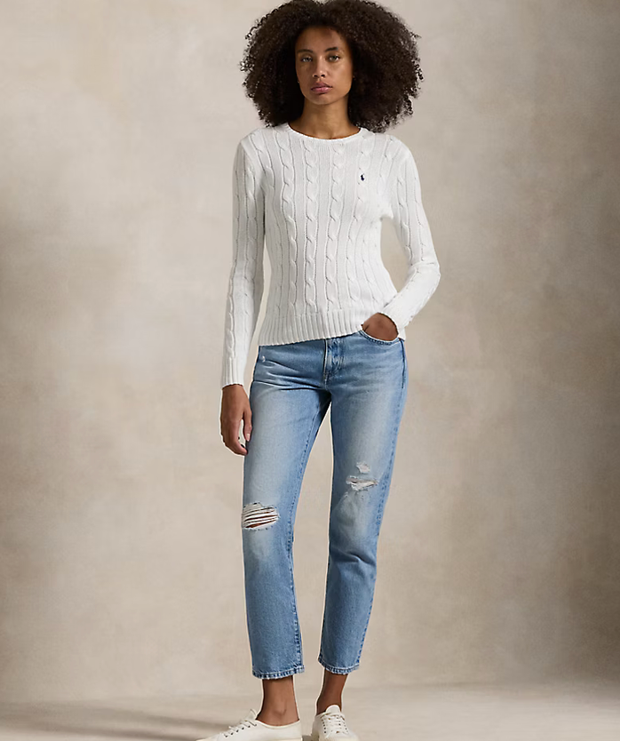 Polo Ralph Lauren Cable-Knit Cotton Crewneck Sweater - White