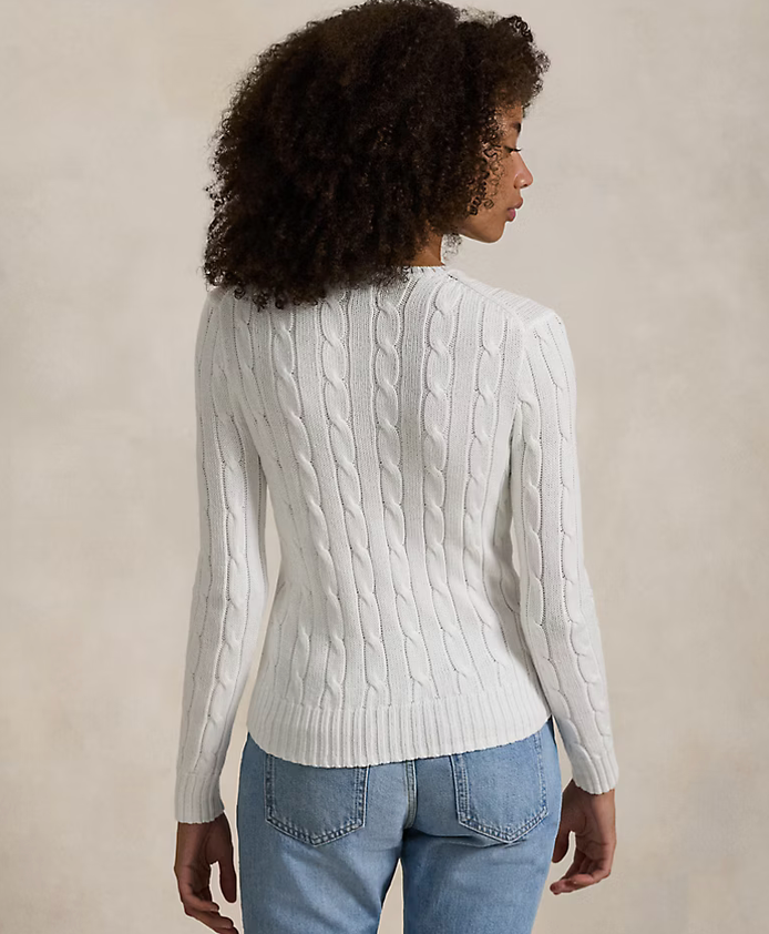Polo Ralph Lauren Cable-Knit Cotton Crewneck Sweater - White