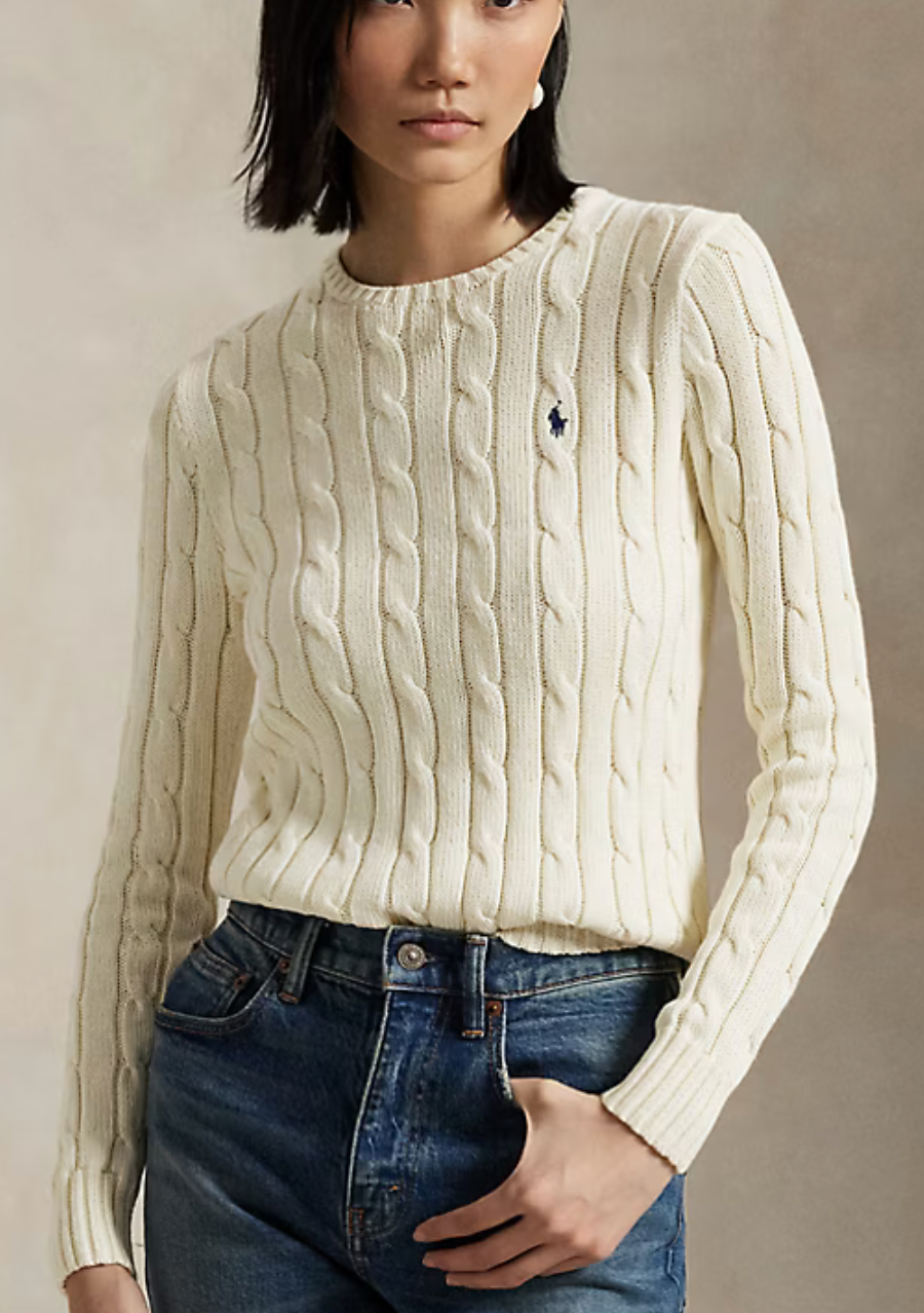 Polo Ralph Lauren Cable-Knit Cotton Crewneck Sweater - Cream