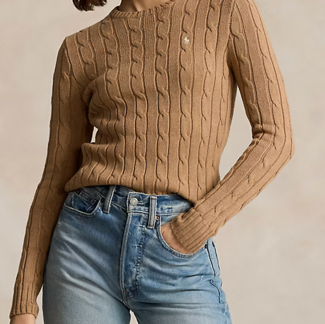 Polo Ralph Lauren Cable-Knit Cotton Crewneck Sweater - Collection Camel Melange