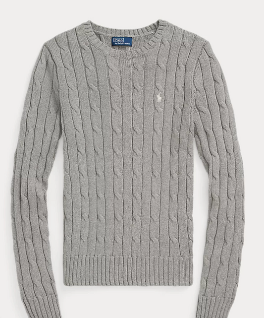 Polo Ralph Lauren Cable-Knit Cotton Crewneck Sweater - Fawn Grey Heather