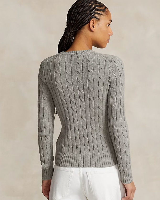 Polo Ralph Lauren Cable-Knit Cotton Crewneck Sweater - Fawn Grey Heather
