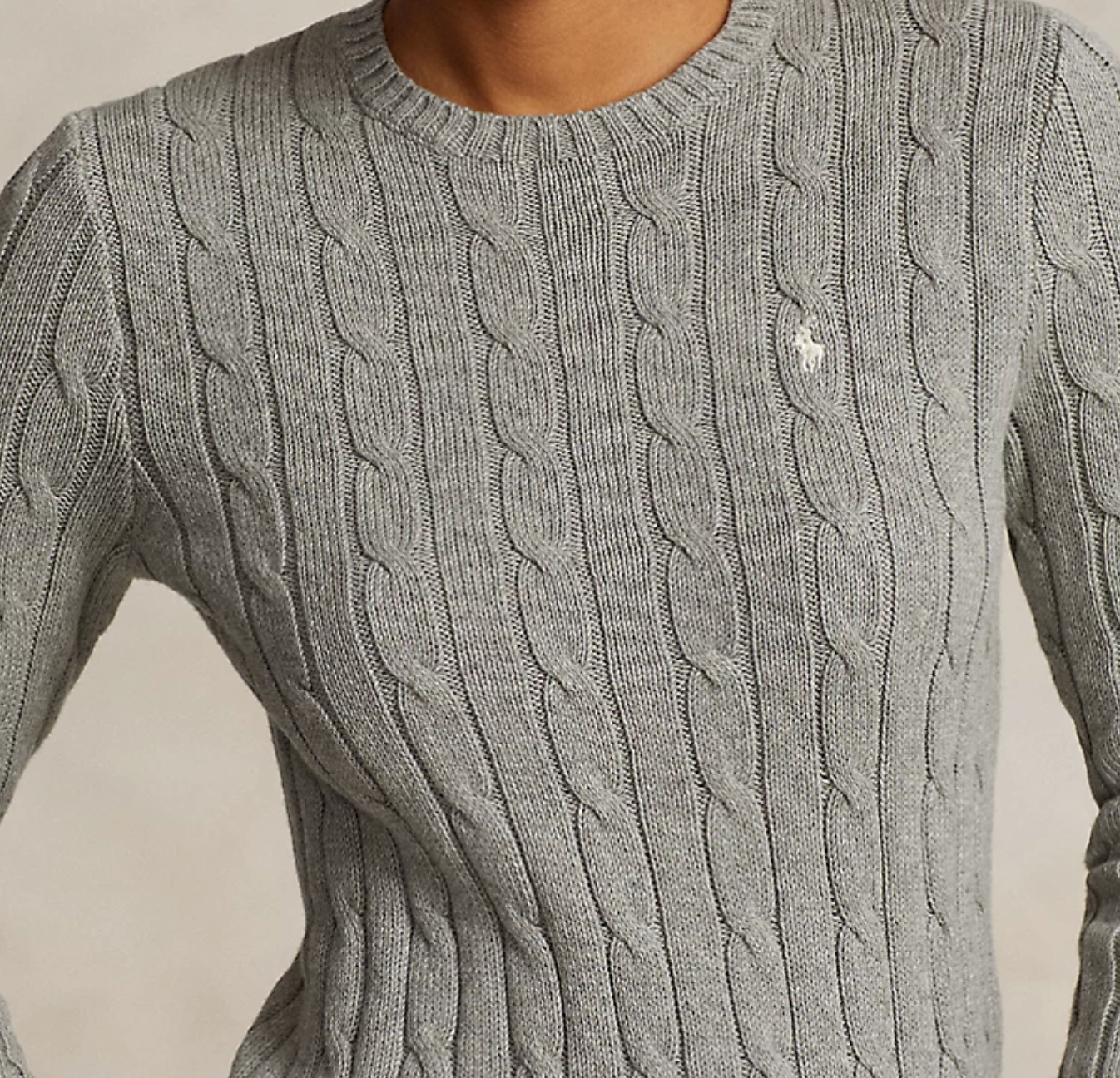 Polo Ralph Lauren Cable-Knit Cotton Crewneck Sweater - Fawn Grey Heather