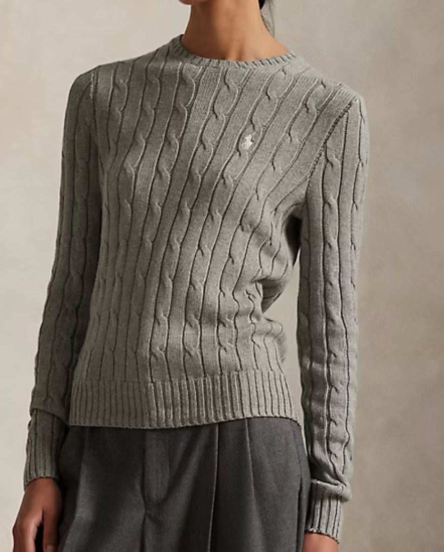 Polo Ralph Lauren Cable-Knit Cotton Crewneck Sweater - Fawn Grey Heather