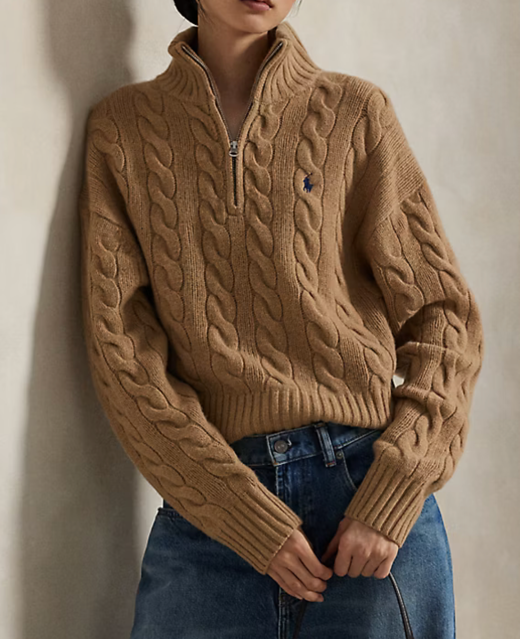 Polo Ralph Lauren Cable Wool-Cashmere Half-Zip Sweater Save your Wishlist - Collection Camel Melange