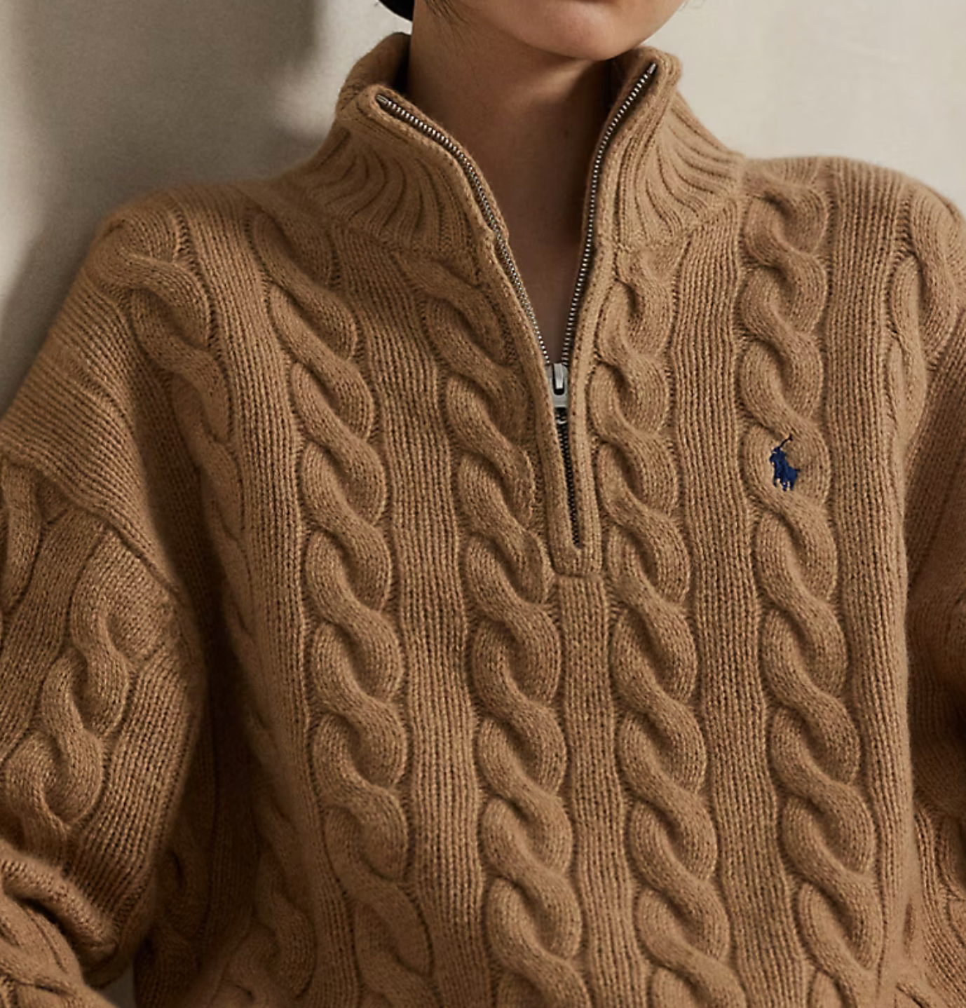 Polo Ralph Lauren Cable Wool-Cashmere Half-Zip Sweater Save your Wishlist - Collection Camel Melange